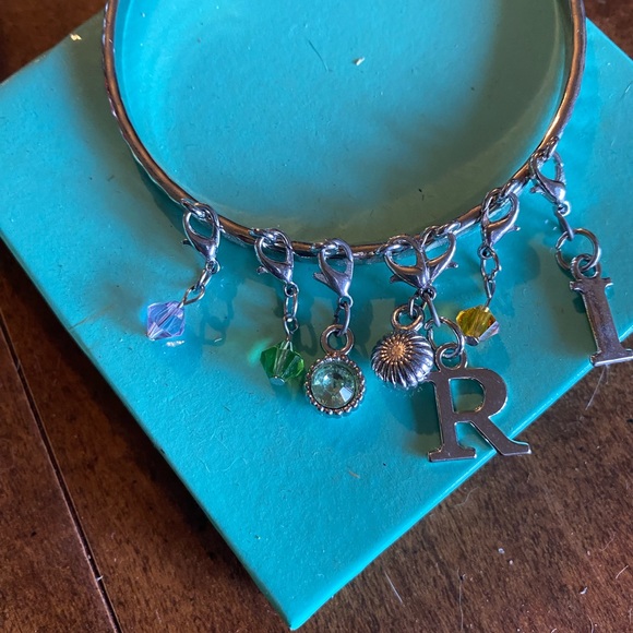 New OS Silver Bangle Bracelet with Charms - Picture 3 of 4